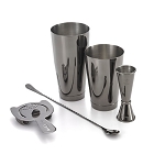 Mercer M37101BK - Barfly Basics Set, 5-piece, 18/8 stainless steel core, color gift box, gun metal black-plated finish